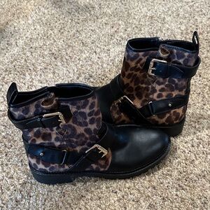 Nine West Leopard and Black Ankle Boots